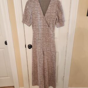 Ellison Tweed V-Neck Multicolor Jumpsuit, Sz S